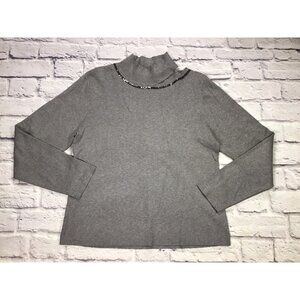 Calvin Klein Womens Size Large Grey Long Sleeve Kint Sweater With Sequin Detail